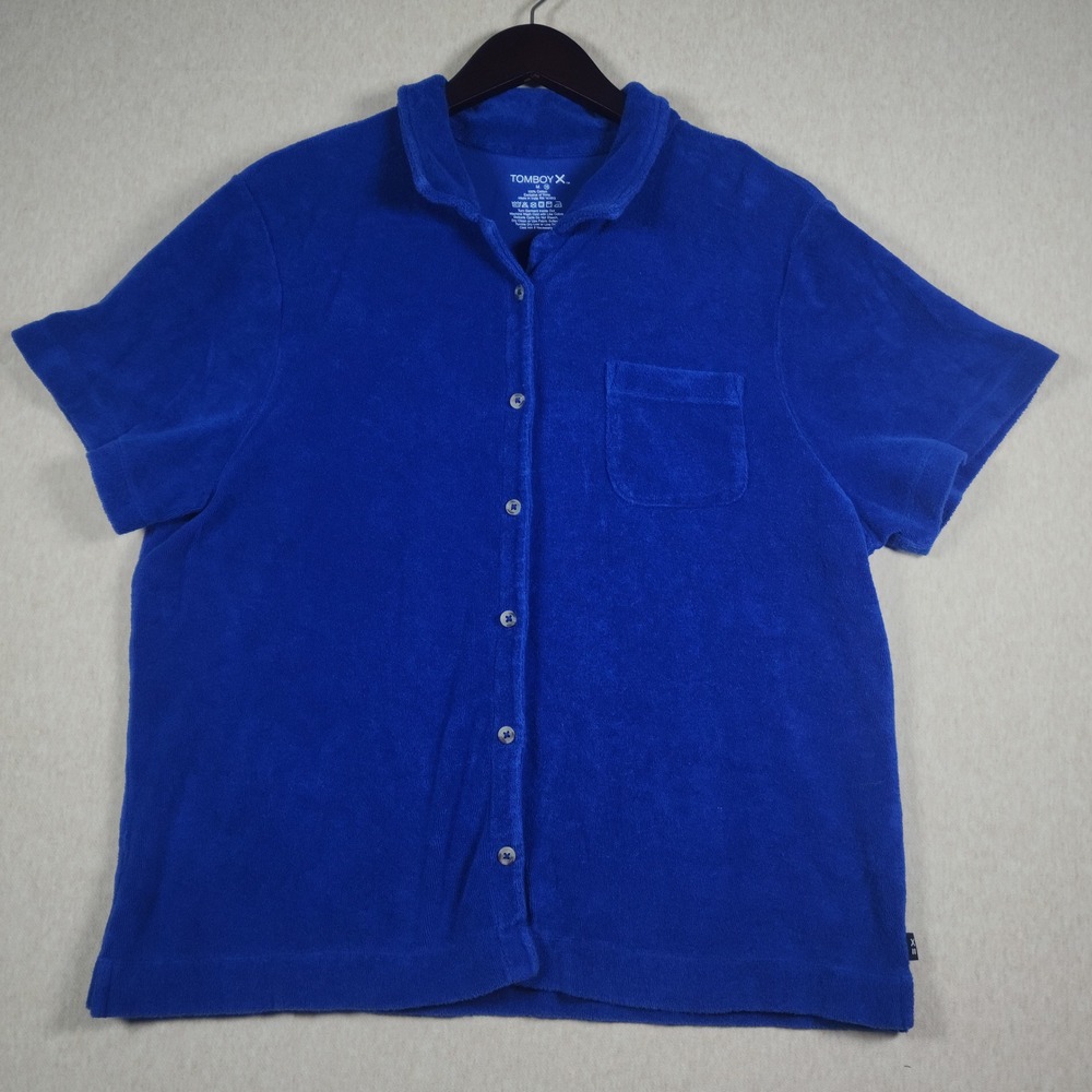 TomboyX Terry Cloth Button Down Shirt Size M Blue Cotton Beachwear Cabanacore